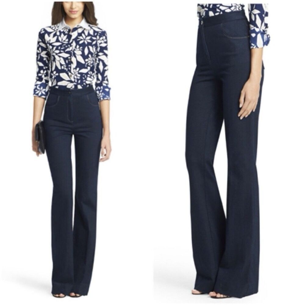 Diane Von Furstenberg Debbie High Rise Flare Jeans Dark Wash Indigo Size 4